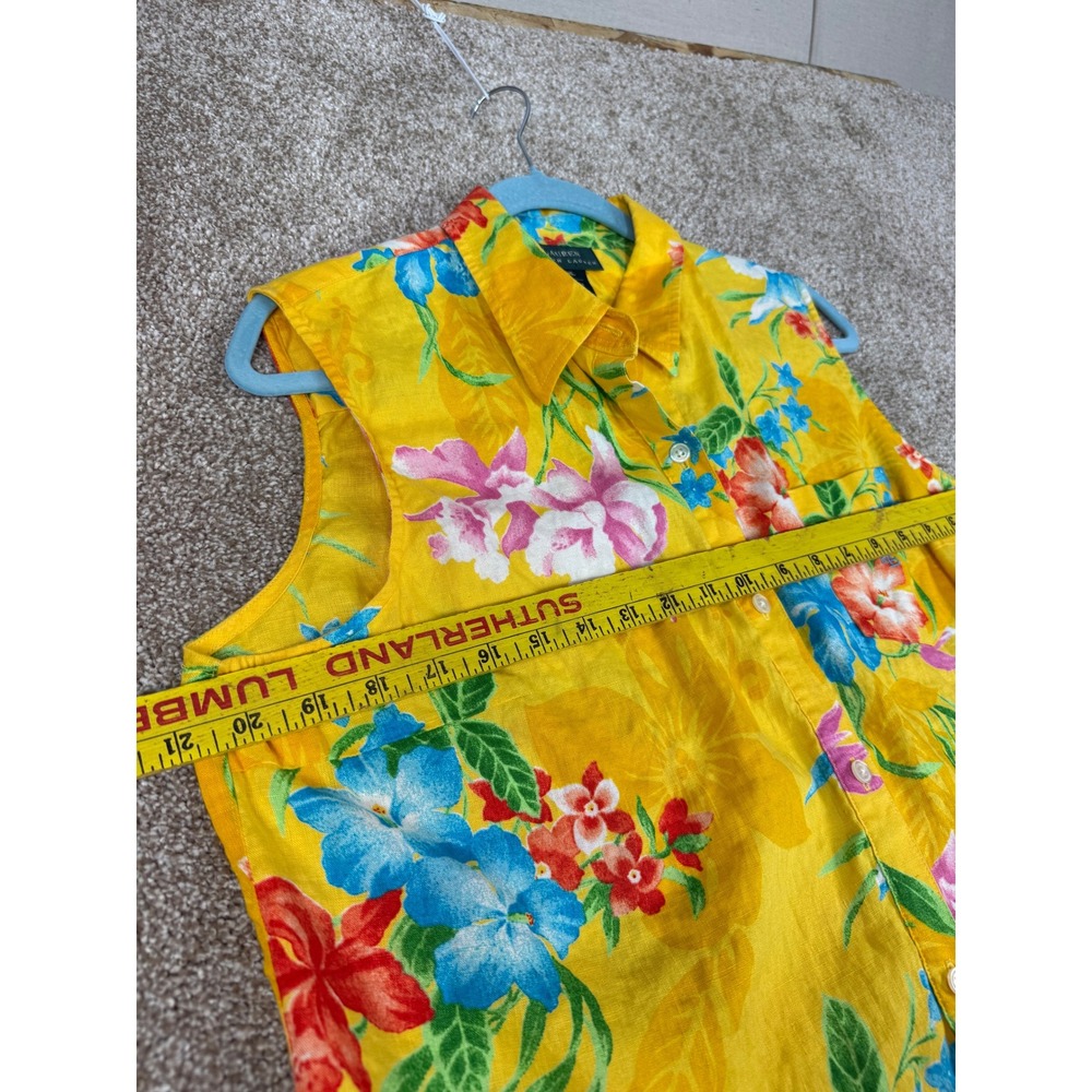 Lauren Ralph Lauren Yellow Linen Tropical Floral Tie Front Sleeveless Top XL - Picture 5 of 11
